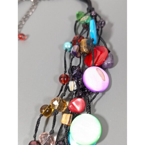 Premier Designs Spectrum Necklace Multi COlor Shell Glass Cord Beachy Boho 23" - Picture 4 of 10